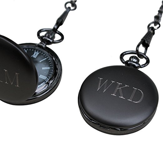 Personalized Gunmetal Quartz Pocket Watch with Chain - Groomsmen Wedding Party Gifts - Engraved for Free