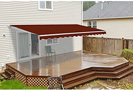 ALEKO Retractable 16x10 Feet Motorized White Frame Patio Awning - 100% Polyester Canopy, Cover, Sun Shade, Shelter for Yard, Deck, Balcony - UV Protection – Burgundy - AWM16X10BURG37