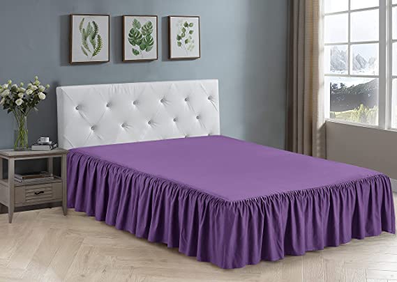 Home Collection Bedskirt Ruffles Fabric Top and Bottom 17 Inch Drop New (Queen, Dark Purple)