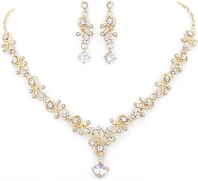 Fdesigner Wedding Necklace Bride Rhinestone Floral Necklace Earring Set Bridal Jewelry Sets Prom Party Teardrop Dangle Necklace and Earring Drop