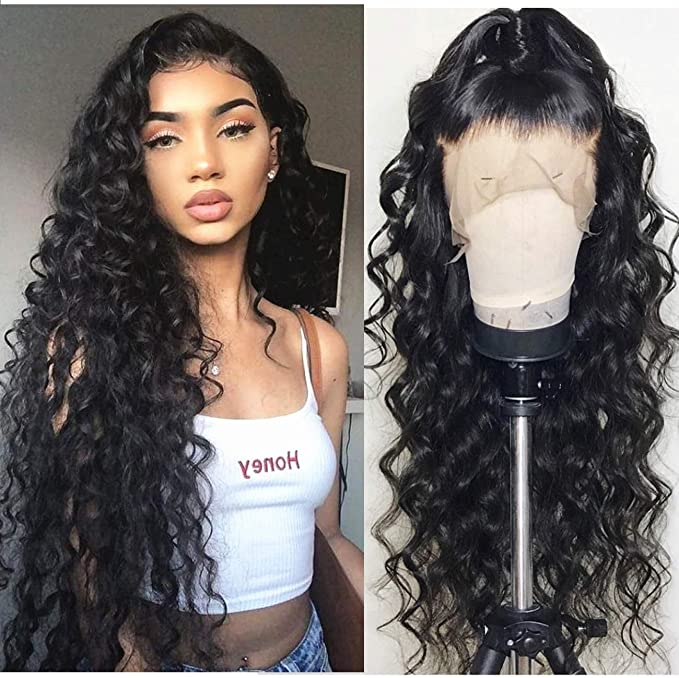 Neflyon 360 Loose Wave Wig Pre Plucked Human Hair Wigs with Baby Hair Brazilian Virgin Hair for Black Women 150% Density Natural Color 14 inch