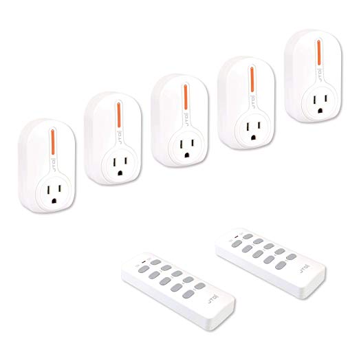 JTD 5 Pack Remote Control Outlet Switch 3rd Generation Energy Saving Auto-programmable Wireless Electrical Plug Switch for Household Appliances Lighting & Electrical Equipment (2 Remotes)