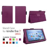 Elsse for Fire 7 2015 - Folio Case with Stand for Kindle Fire 7 5th Generation Sept 2015 Model - Purple