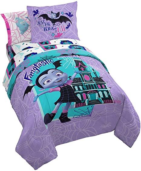 Disney Vampirina Fang Brights 7 Piece Full Bed Set - Includes Reversible Comforter & Sheet Set - Bedding Features Vampirina, Demi, and Gregoria - Super Soft Microfiber - (Official Disney Product)