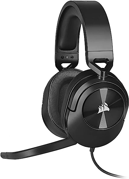 Corsair HS55 Surround Wired Gaming On Ear Headset (Leatherette Memory Foam Ear Pads, Dolby Audio 7.1 Surround Sound on PC and Mac, Lightweight, Omni-Directional Microphone, Multi-Platform) Carbon