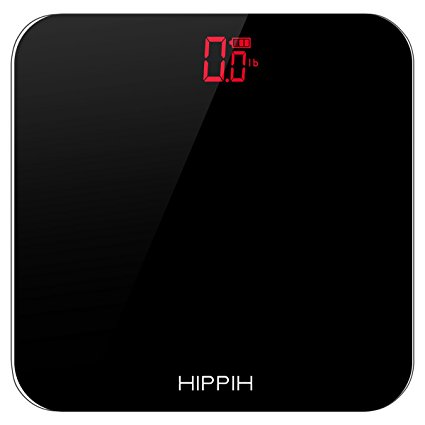 Hippih 400lb / 180kg Electronic Bathroom Scale with Tempered Fillet Glass Balance Platform and Advanced Step-On Technology, Digital Weight Scale has Large Easy Read Backlit LED Display D-011