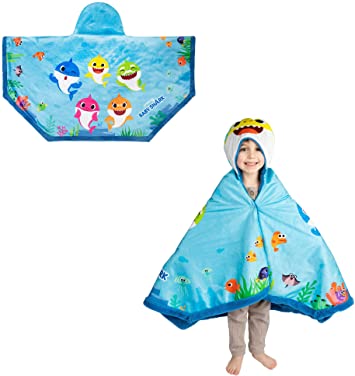 Franco Kids Bedding Super Soft and Cozy Snuggle Wrap Hoodie Blanket, 55" x 31", Baby Shark
