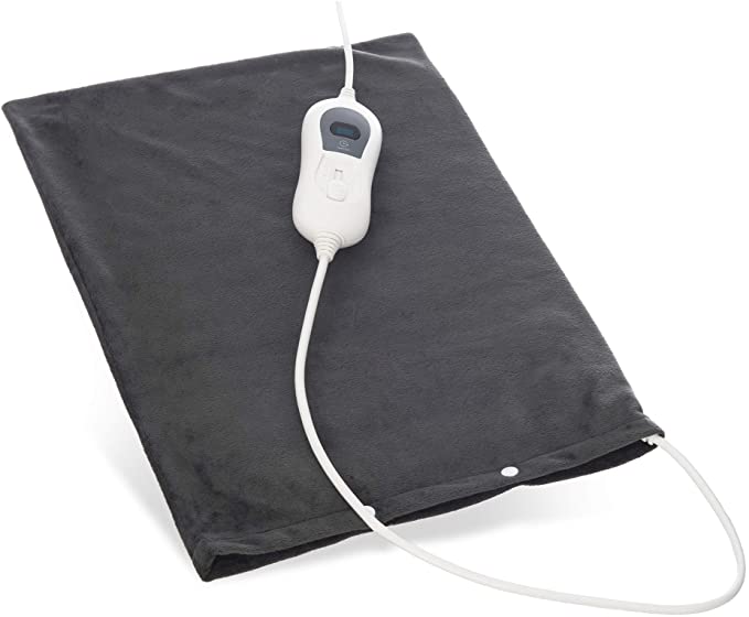 LIVIVO 40x30cm Electric Heated Fleece Pad with Washable Cover, Detachable Digital Controller to Adjust Temperature for Back Neck Abdominal & Body Pain Stiff Joint & Muscle Pain (Grey)