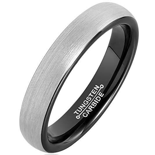 Tianyi Rings Men's Tungsten Carbide Black Plated Wedding Band 4mm Comfort Fit Brushed Top