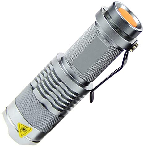 WAYLLSHINE(TM) SILVER 7W 300LM Mini LED Flashlight Torch Adjustable Focus Zoom Light Lamp for Riding, Camping, Hiking, Hunting & Indoor Activities.