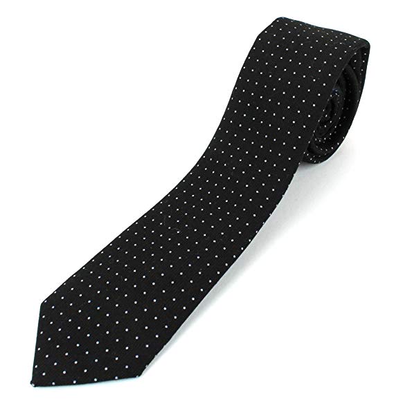 Men's Cotton Skinny Necktie Tie Dark Color White Polka Dot Pattern - 2 1/2" Width