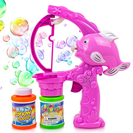 Toysery LED Light-Up Jumbo Bubble Gun Blaster for Boys, Girls, Kids - Battery Operated, Pink