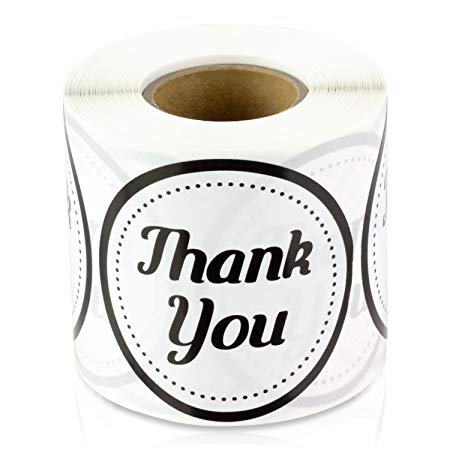 Thank you 2" Round Labels Stickers for Wedding, Birthday, Event, Thanks Envelope, Gift Box (Black White/300 labels per roll/1 roll)
