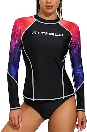 ATTRACO Rash Guard for Women Long Sleeve Printed Swim Shirts Rashguard UPF 50