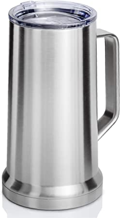 XPAC 22 Ounce Beer Mug with Lid and Handle, Stainless Steel, Vacuum Insulated Stein For Hot Or Cold Beverages
