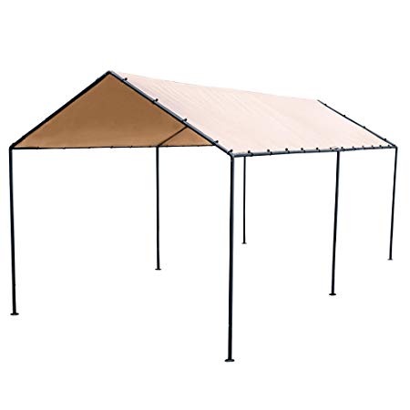 Abba Patio 10 x 20-Feet Light Portable Carport Canopy with 6 Steel Legs, Beige & Brown