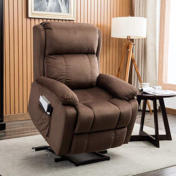 BONZY HOME Power Lift Recliner Chair for Elderly, Electric Recliner Chair with Upgrade Motor and Soft Cloth Support Elderly Patient Convenient and Adjustable Use. Apply to Bedroom, Living Room Brown