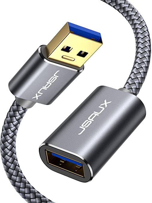 JSAUX USB 3.0 Extension Cable 1M, High Speed 5Gbps Data Transfer USB A Male to A Female USB Extension Cable Gold Plated Compatible for Printer, Scanner, Camera, Card Reader, USB Disk, Keyboard - Grey