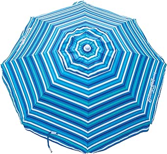 Tommy Bahama 6' Outdoor Umbrella with Sand Anchor and Carrying Bag, Portable Patio and Beach Umbrella with Anchor, Blue/White