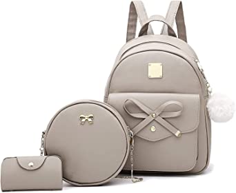 Aogist Mini Leather Backpack Purse 3-Pieces Fashion Bowknot Zipper Bags Cute Casual Travel Daypacks for Girls and Women