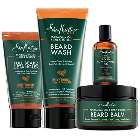 Shea Moisture Complete Beard Kit | All Natural Ingredients | Maracuja Oil & Shea Butter | Beard Balm | Beard Conditioning Oil | Beard Wash | Beard Detangler