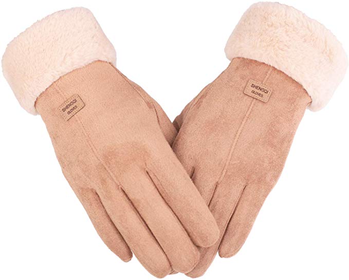 Flammi Women's Cold Weather Gloves Soft Suede Like Warm Plush Lined Touchscreen Gloves