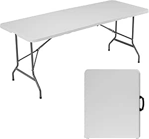 Elevon 6ft Plastic Folding Table Outdoor Indoor Heavy Duty Portable Table with Carrying Handle for Camping Picnic Party