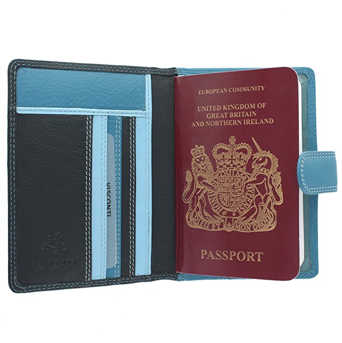 Visconti Rainbow Collection Leather SUMBA Passport Holder RB75 Blue Multi