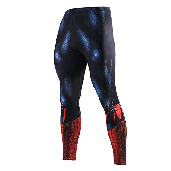 GERGER BO Men's Compression Elastic Leggings Spiderman Superhero Printing Pants