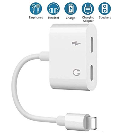 Headphone Adapter for iPhone Connector Earphone Splitter Adaptor for iPhone 7/7Plus iPhone 8/iPhone X Headphone Aux Audio&Charge Adaptor [Audio Charge Call Volume Control] Support iOS11 or Higher
