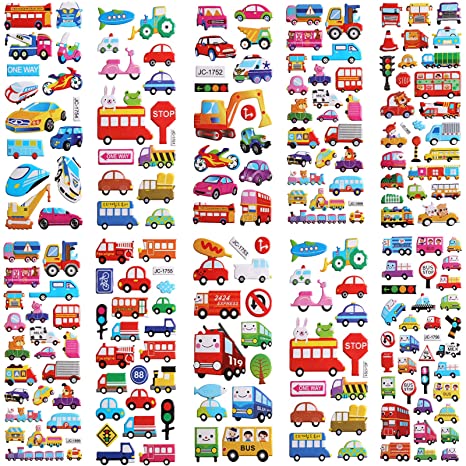 Zonon 10 Sheets Cars 3D Puffy Stickers Car Theme Stickers Set DIY Decoration Vehicle Stickers for Scrapbook Reward Prizes Car Themed Birthday Party Favors Decoration Supplies