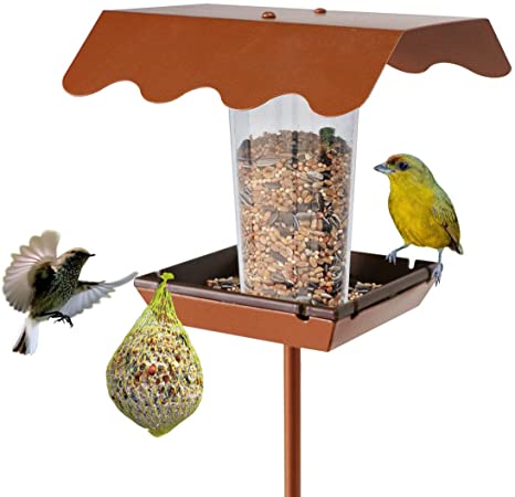 LIMEIDE Wild Bird Feeder Stand for Garden Yard Outside Square Stand on Ground, Poles in Backyard Garden, Patio,Gift idea for Parents(Stake Square)