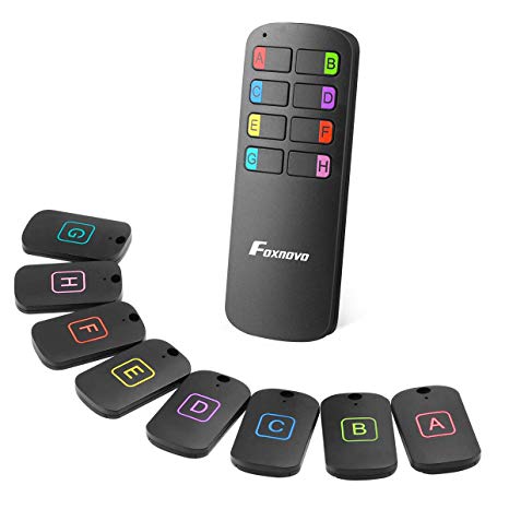Foxnovo Key Finder, Wireless RF Item Locator with 85~100dB Beeping Sound in 49~164ft Range, Item Tracker with 1 Transmitter and 8 Receivers for Finding Keys TV Remote, Wallet, Pet, Phone and More