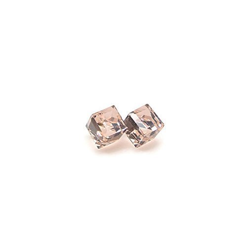 Champagne Pink 6mm Offset Cube Crystal Earrings on Plastic Posts for Metal Sensitive Ears