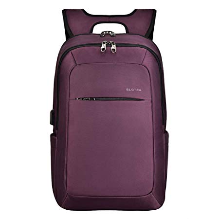 Anti-Theft Backpack, SLOTRA Business Travel Computer Backpack with USB Charging Port, Water-Resistant College School Rucksack for Men and Women, Bag Daypack Fits 15.6 Inch Laptop and Notebook, Purple