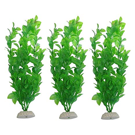 WAF Aquarium Fish Tank Green Plastic Artificial Plants 10.6 inch High Set of 3Pcs