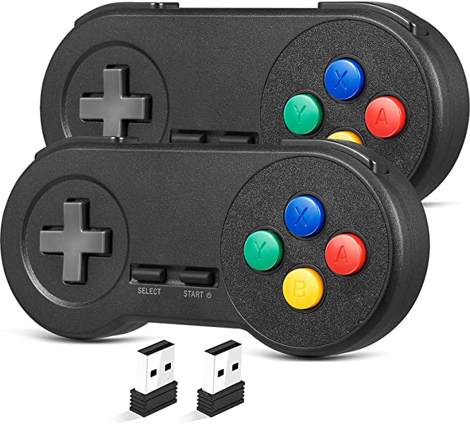 (2 Pack) 2.4GHz Wireless USB SNES Style Controller Compatible with Super Retro Games, iNNEXT Game pad for Windows PC MAC Linux Raspberry Pi Emulator [Rechargeable] [Plug & Play]