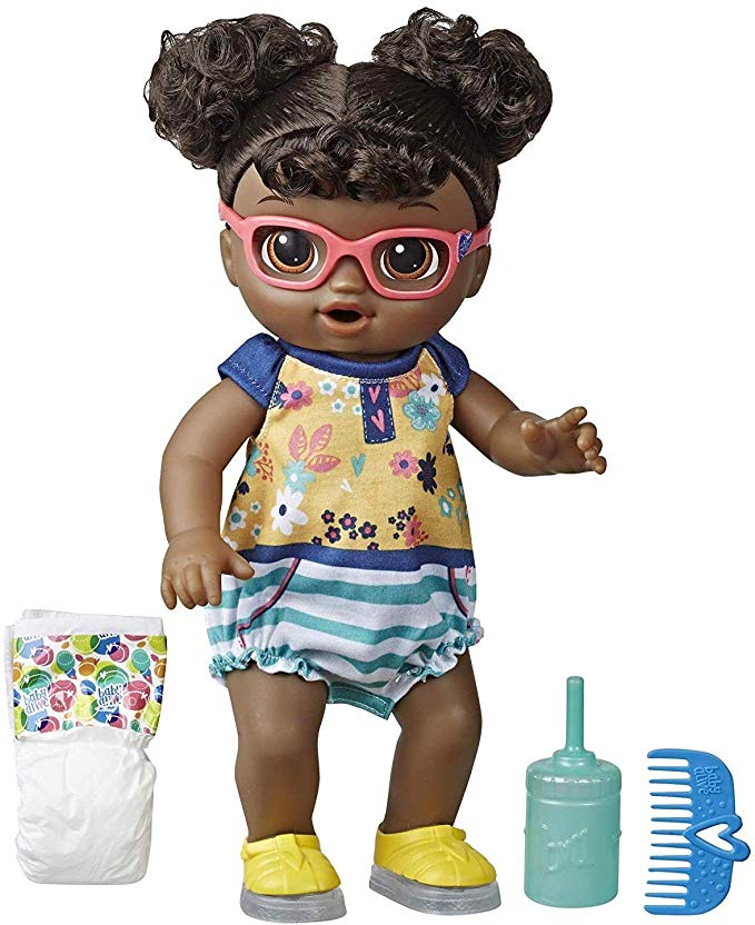 Baby Alive Step ‘N Giggle Baby Black Hair Doll with Light-Up Shoes, Responds with 25  Sounds & Phrases, Drinks & Wets, Toy for Kids Ages 3 Years Old & Up