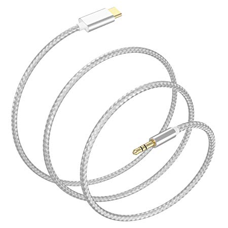 USB C to 3.5mm Car Aux Cable, VIMVIP USB-C to 3.5mm Male to Male Type C 3.5mm Aux Audio Nylon Cord Compatible with Google Pixel 3/3XL/2/2XL, iPad Pro 2018, MacBook Pro, Huawei, Samsung (Silver)