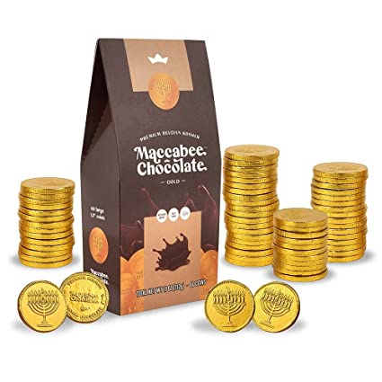 Maccabee Belgian Milk Chocolate Hanukkah Gelt Coins Kosher Nut-free in a Gift Pack Contains 60 Large Coins