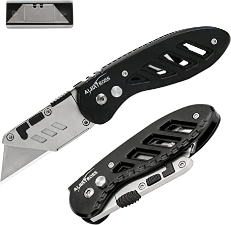 ALBATROSS UPK001 Utility Knife,Quickly Change Blades, Black Folding Pocket Knife Used for Cartons, Cardboard and Boxes