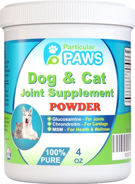 Glucosamine for Dogs and Cats - Powder - Joint and Hip Supplement with MSM Chondroitin Vitamin C and E Hyaluronic Acid Omega 3 and 6 Flaxseed - 4 Ounce Powder