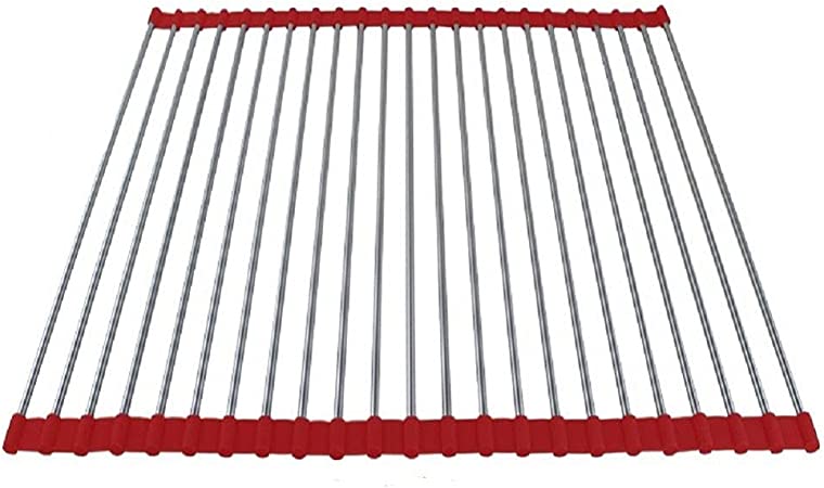 Multipurpose Dish Drying Rack, Stainless Steel Over The Sink Rollup Dish Drying Rack, Red 20" W X 18.5" L