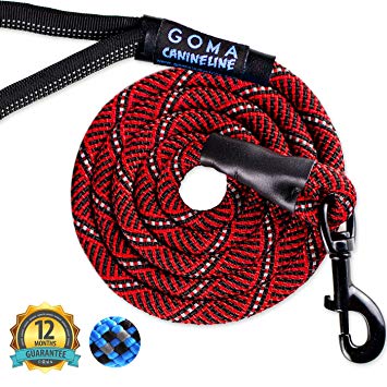 DOG LEAD by GOMA - Best Heavy Duty and Reflective Lead - 100% NYLON increased safety for night walking - For walking Medium and Large sized breeds - ergonomic grip made with mountain climbing rope