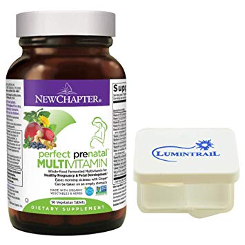 New Chapter Perfect Prenatal Vitamins, Organic Non-GMO Ingredients - Eases Morning Sickness with Ginger, Best Prenatal Vitamins for Mom & Baby - 96 ct Bundle with a Lumintrail Pill Case