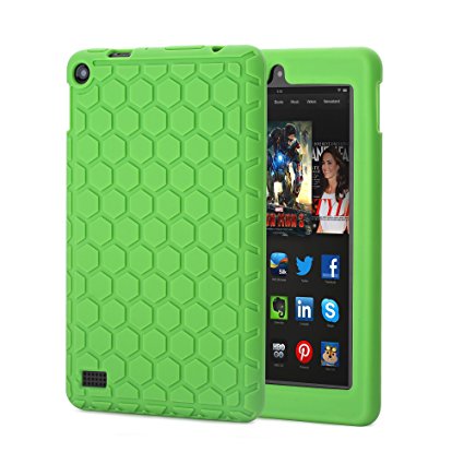 Fire 7 Case,Hanlesi Silicone [Kids Friendly] Light Weight Shock Proof Protective Cover for Amazon Fire 7 Tablet (7" Display 5th Generation - 2015 release) -Green