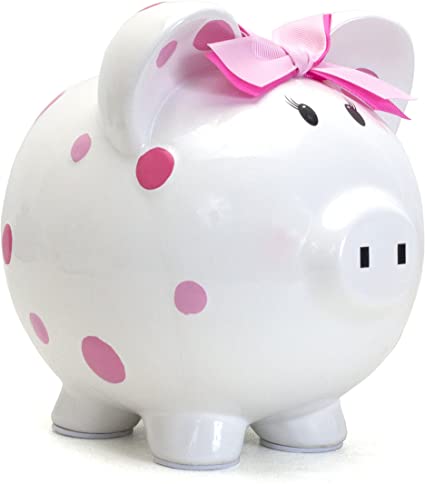 Child to Cherish Ceramic Polka Dot Piggy Bank for Girls, Pink