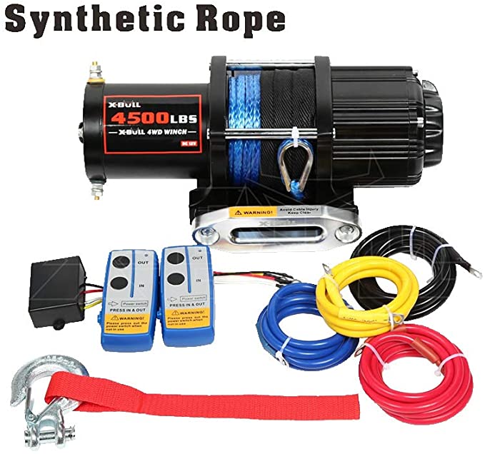 X-BULL 12V ATV Steel Synthetic Wire Rope Electric Winch Wireless Remote High Load Capacity (4500LBS / 2041KG S Type, Synthetic Rope)