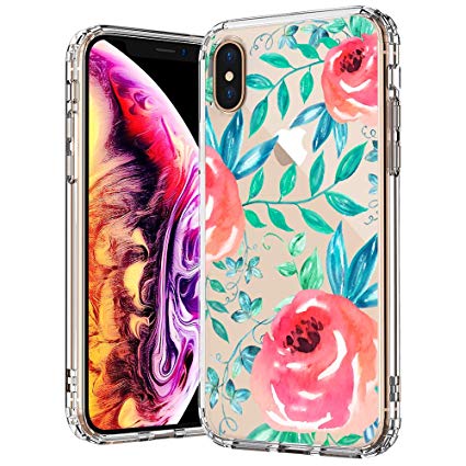 MOSNOVO iPhone Xs MAX Case, Girls Red Roses Floral Flower Pattern Printed Clear Design Transparent Plastic Back Case with TPU Bumper Gel Protective Case Cover for iPhone Xs MAX