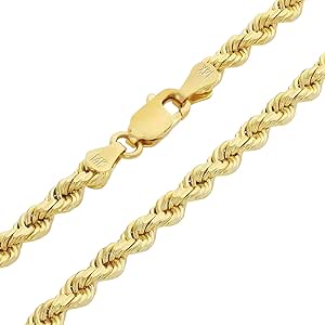 Nuragold 14k Yellow Gold 3mm Solid Rope Chain Diamond Cut Link Pendant Necklace, Mens Womens Jewelry 16" 18" 20" 22" 24" 26" 28" 30"